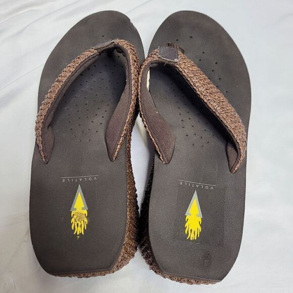 VOLATILE Y2K brown raffia island platform wedge flip flop sandals 9 - Picture 7 of 9